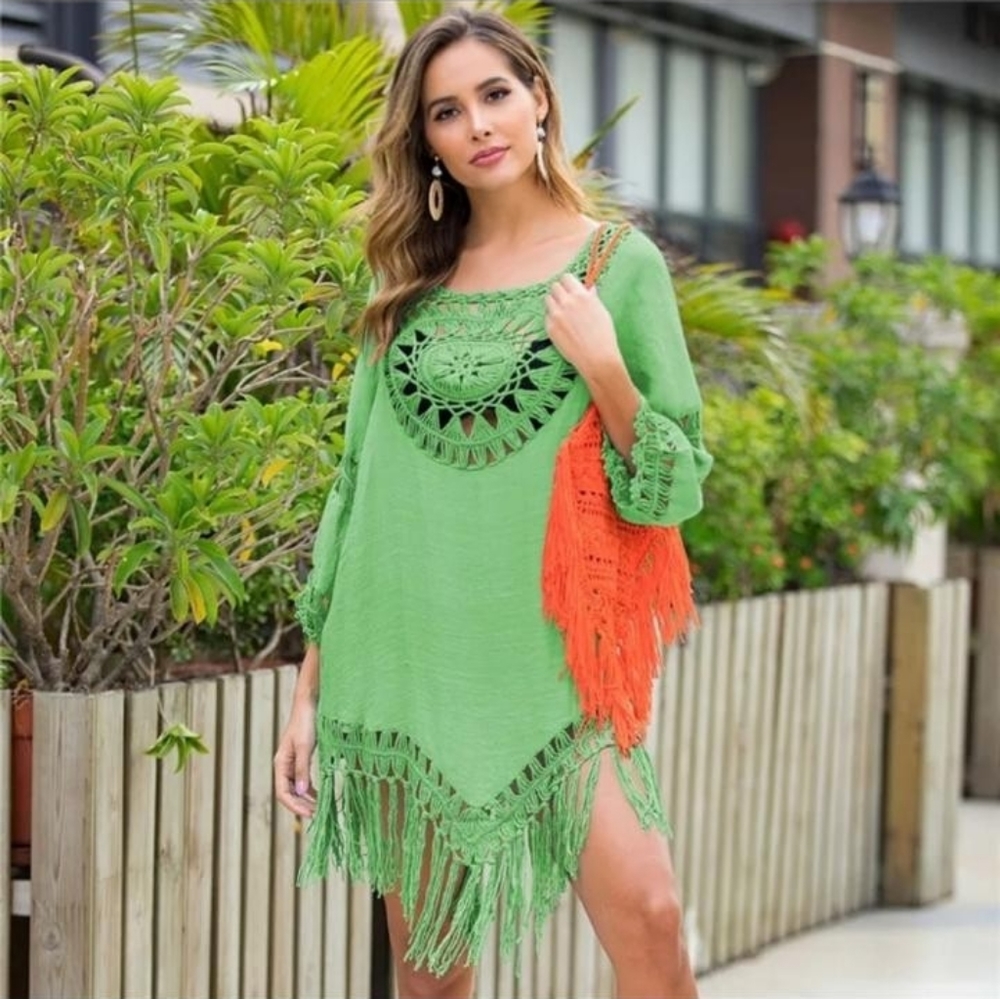 Tassel Beach Dress V Neck White Cover Up Swimsuit